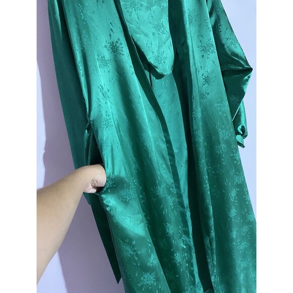 Vtg Christian Dior Satin Robe Women P Green Floral Christmas Sexy Romantic USA - Picture 11 of 15